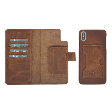 Luxury Brown Leather iPhone XS Max Detachable Wallet Case with Card Holder - Venito - 1
