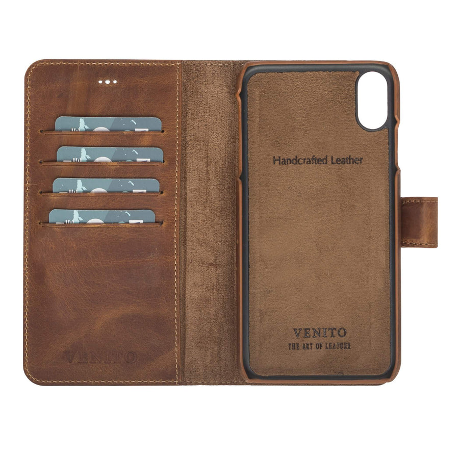 Luxury Brown Leather iPhone XS Max Detachable Wallet Case with Card Holder - Venito - 3