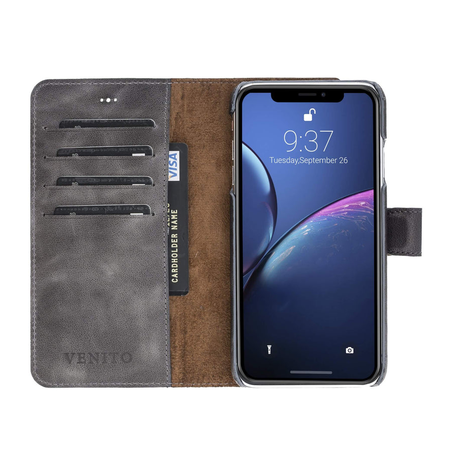 Luxury Gray Leather iPhone XS Max Detachable Wallet Case with Card Holder - Venito - 5