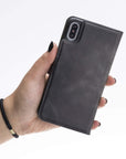 Luxury Gray Leather iPhone XS Max Detachable Wallet Case with Card Holder - Venito - 10