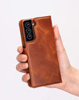 Luxury Brown Leather Samsung Galaxy S21 Detachable Wallet Case with Card Holder - Venito - 8