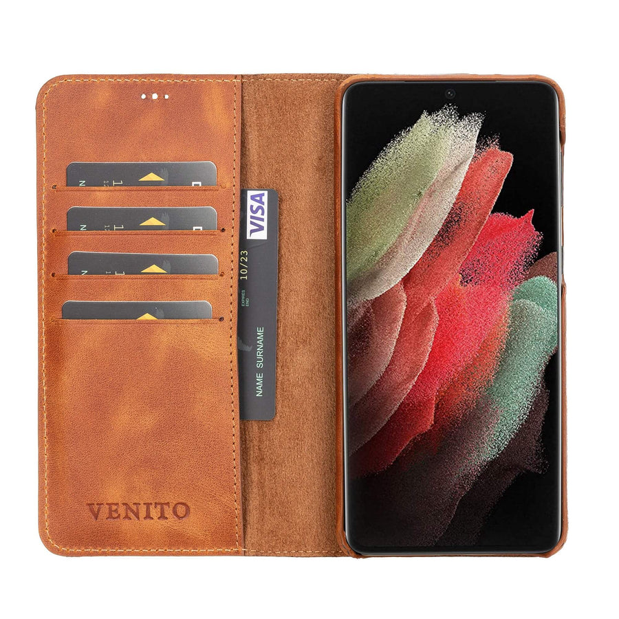 Luxury Brown Leather Samsung Galaxy S21 Plus Detachable Wallet Case with Card Holder - Venito - 1