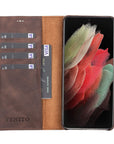 Luxury Dark Brown Leather Samsung Galaxy S21 Ultra Detachable Wallet Case with Card Holder - Venito - 1