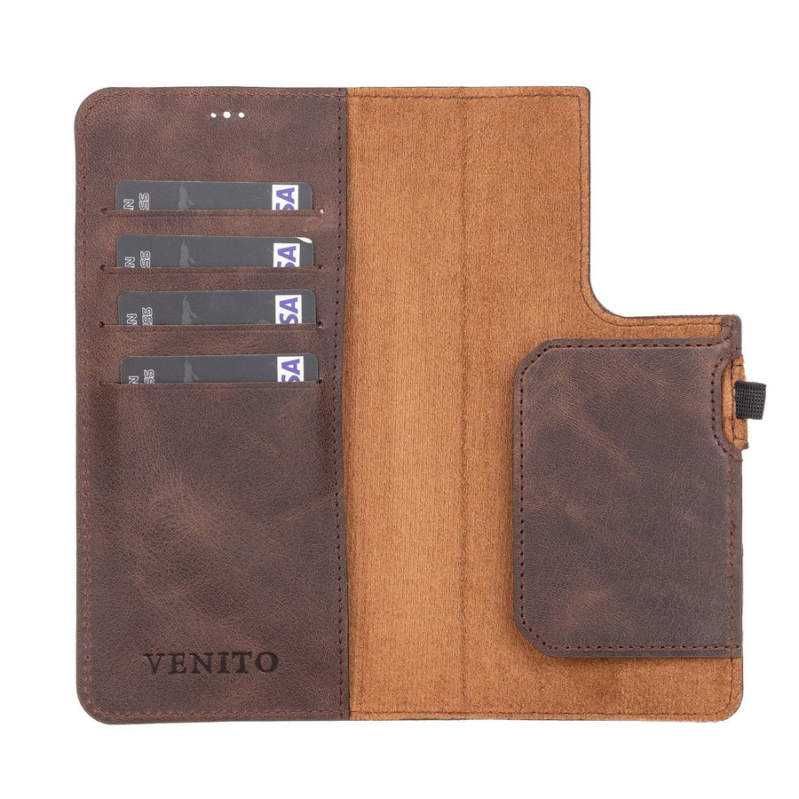 Luxury Dark Brown Leather Samsung Galaxy S21 Ultra Detachable Wallet Case with Card Holder - Venito - 3