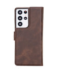 Luxury Dark Brown Leather Samsung Galaxy S21 Ultra Detachable Wallet Case with Card Holder - Venito - 7