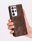 Luxury Dark Brown Leather Samsung Galaxy S21 Ultra Detachable Wallet Case with Card Holder - Venito - 8