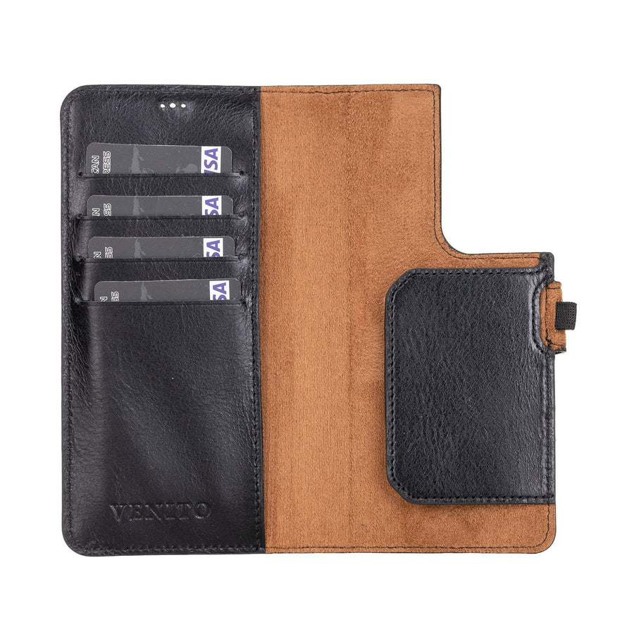 Luxury Black Leather Samsung Galaxy S21 Ultra Detachable Wallet Case with Card Holder - Venito - 3