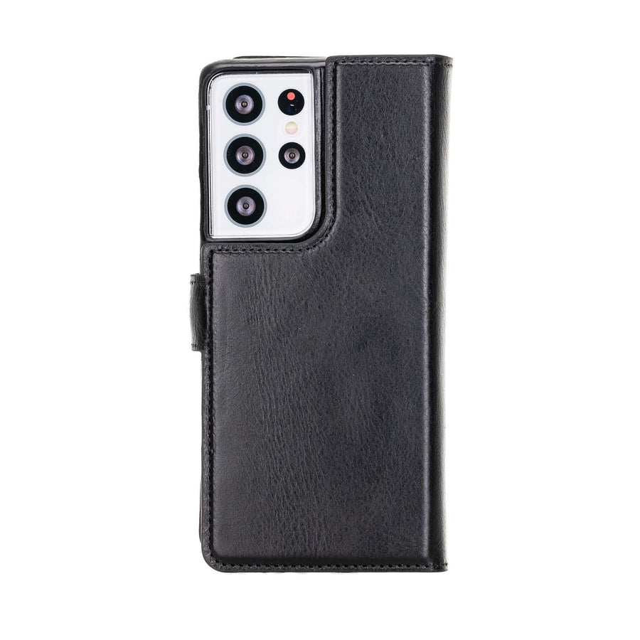 Luxury Black Leather Samsung Galaxy S21 Ultra Detachable Wallet Case with Card Holder - Venito - 7