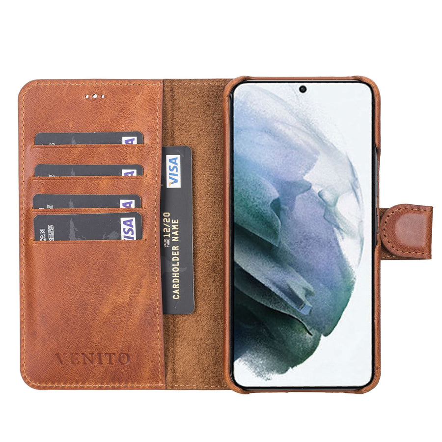 Luxury Brown Leather Samsung Galaxy S22 Detachable Wallet Case with Card Holder - Venito - 2