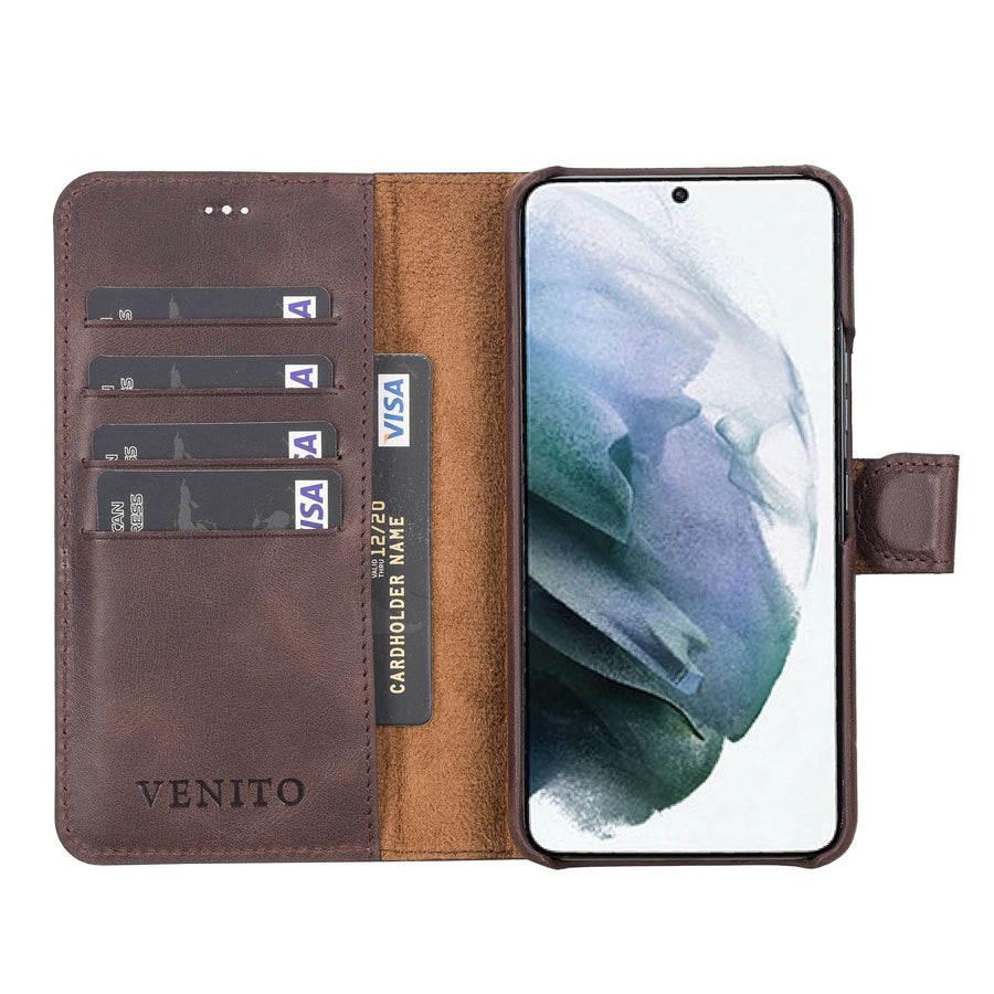 Luxury Dark Brown Leather Samsung Galaxy S22 Detachable Wallet Case with Card Holder - Venito - 2