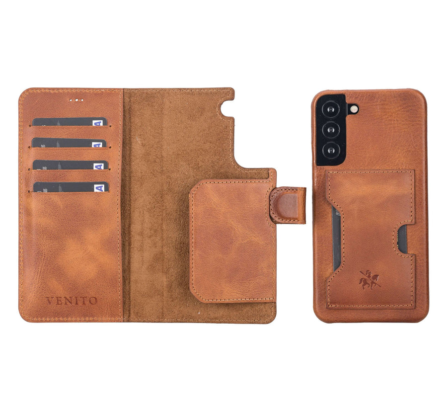 Luxury Brown Leather Samsung Galaxy S22 Plus Detachable Wallet Case with Card Holder - Venito - 1