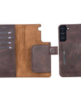 Luxury Dark Brown Leather Samsung Galaxy S22 Plus Detachable Wallet Case with Card Holder - Venito - 1