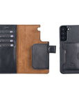Luxury Black Leather Samsung Galaxy S22 Plus Detachable Wallet Case with Card Holder - Venito - 1