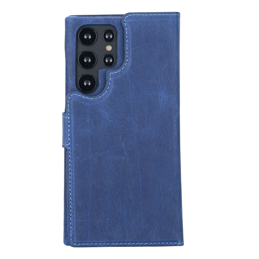 Luxury Blue Leather Samsung Galaxy S22 Ultra Detachable Wallet Case with Card Holder - Venito - 9