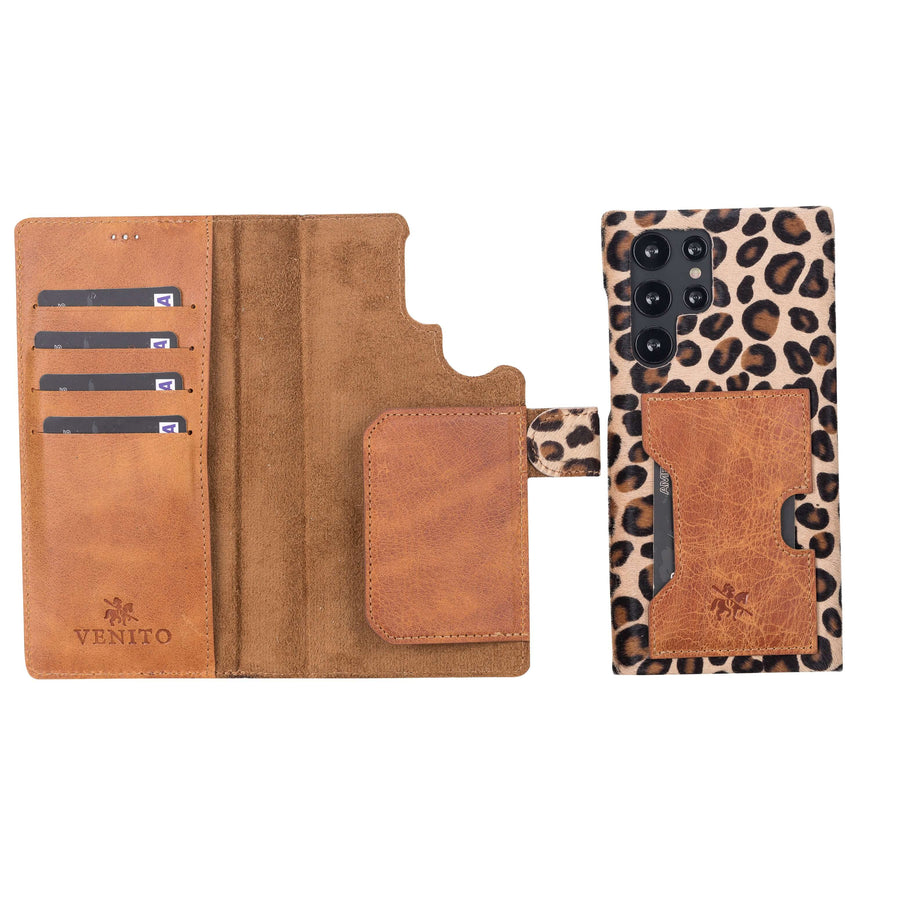 Luxury Leopard Leather Samsung Galaxy S22 Utra Wallet Case with Card Holder - Venito - 1