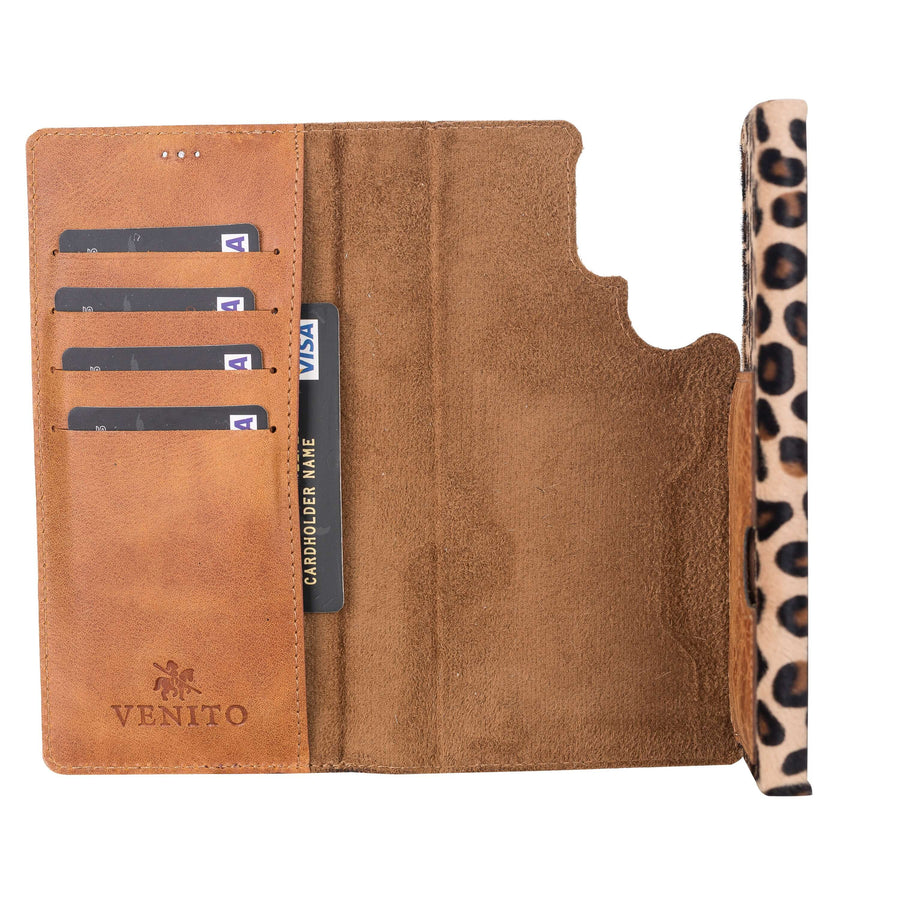 Luxury Leopard Leather Samsung Galaxy S22 Utra Wallet Case with Card Holder - Venito - 3