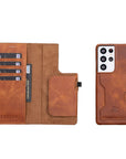 Luxury Brown Leather Samsung Galaxy S21 Ultra Detachable Wallet Case with Card Holder - Venito - 1