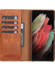 Luxury Brown Leather Samsung Galaxy S21 Ultra Detachable Wallet Case with Card Holder - Venito - 2