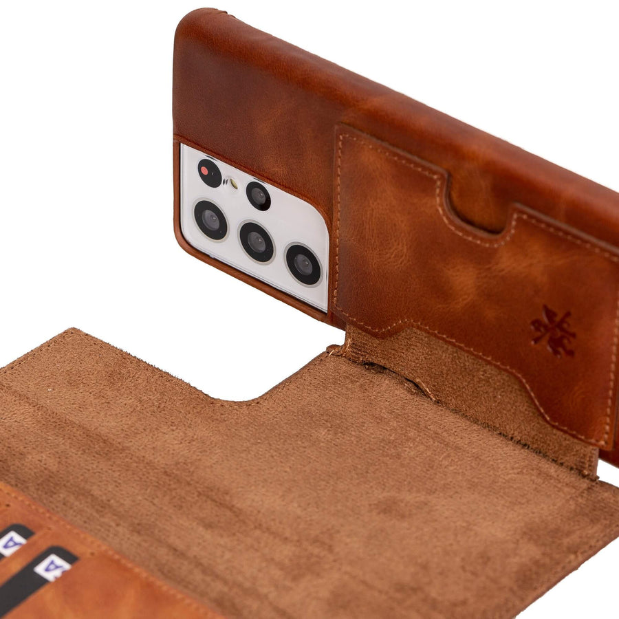 Luxury Brown Leather Samsung Galaxy S21 Ultra Detachable Wallet Case with Card Holder - Venito - 3