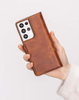 Luxury Brown Leather Samsung Galaxy S21 Ultra Detachable Wallet Case with Card Holder - Venito - 8