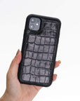 Luxury Black Crocodile Leather iPhone 11 Snap-On Case - Venito – 2