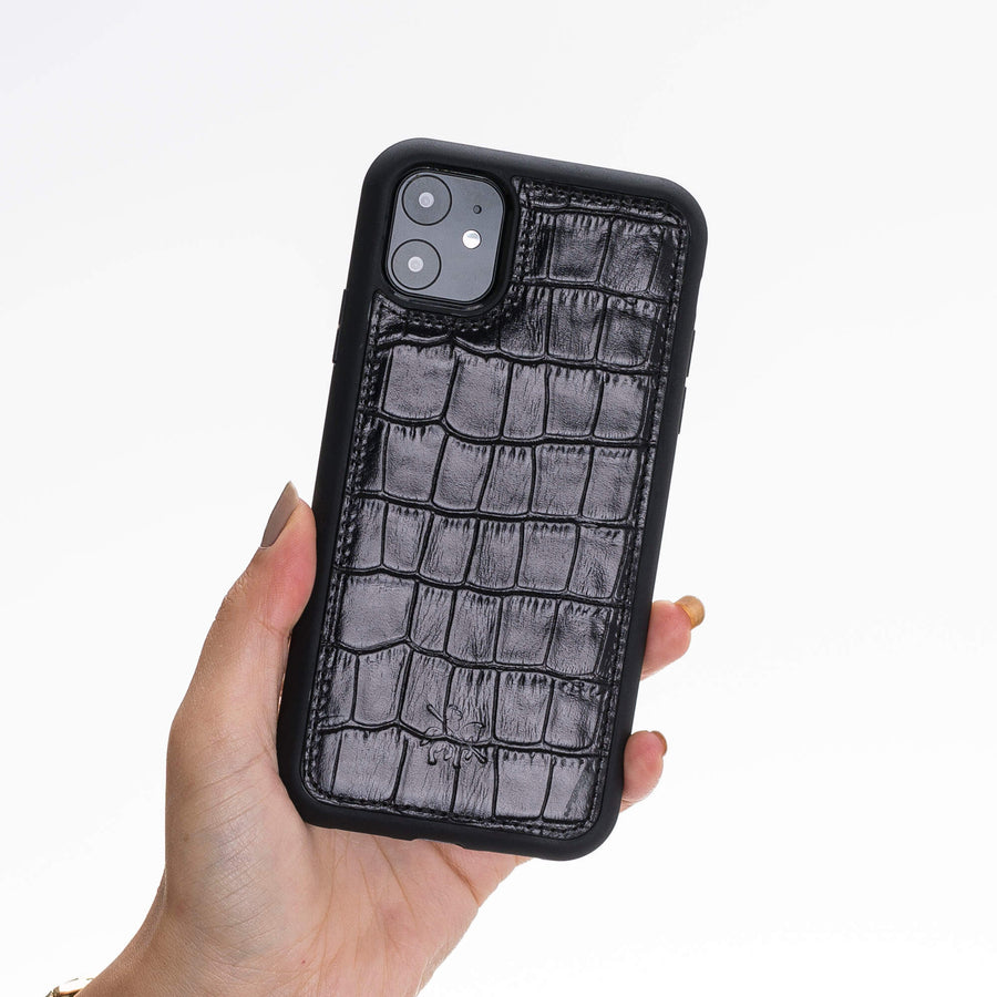 Luxury Black Crocodile Leather iPhone 11 Snap-On Case - Venito – 2