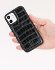 Luxury Black Crocodile Leather iPhone 12 Snap-On Case with MagSafe - Venito – 2