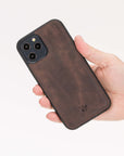 Luxury Dark Brown Leather iPhone 12 Pro Snap-On Case with MagSafe - Venito – 2