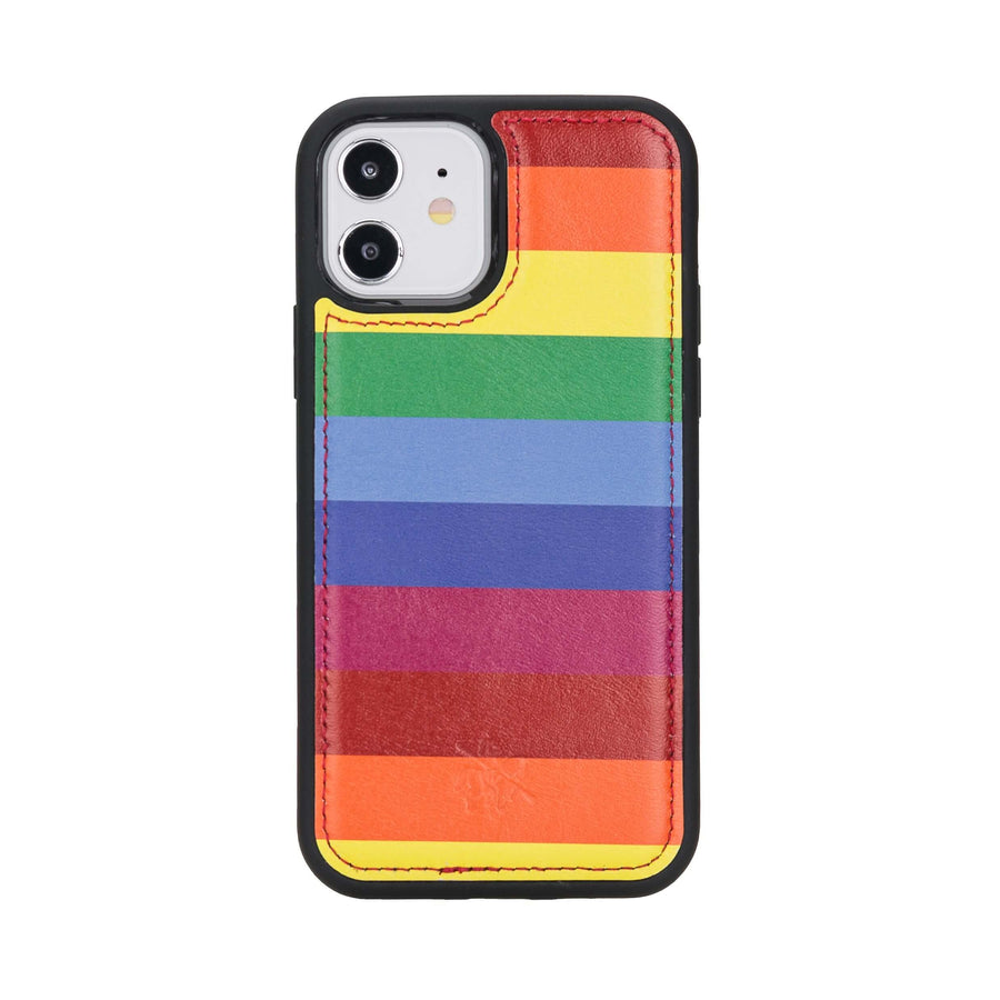 Luxury Rainbow Print Leather iPhone 12 Snap-On Case with MagSafe - Venito – 1
