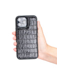 Luxury Black Crocodile Leather iPhone 13 Pro Snap-On Case with MagSafe - Venito – 4