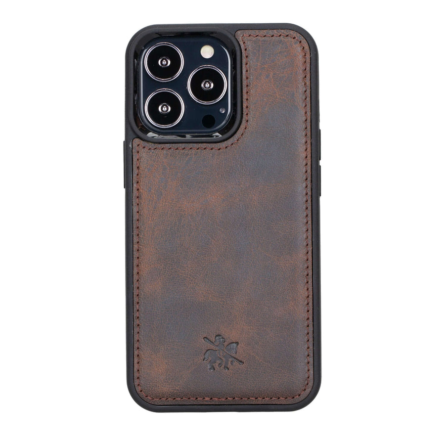 Luxury Dark Brown Leather iPhone 13 Pro Snap-On Case with MagSafe - Venito – 1