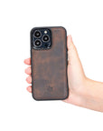 Luxury Dark Brown Leather iPhone 13 Pro Snap-On Case with MagSafe - Venito – 4