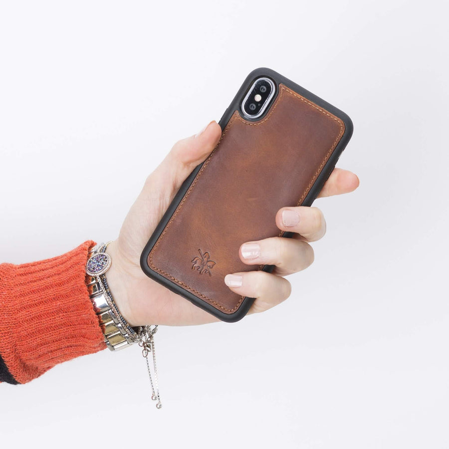 Luxury Brown Leather iPhone X Snap-On Case - Venito – 2