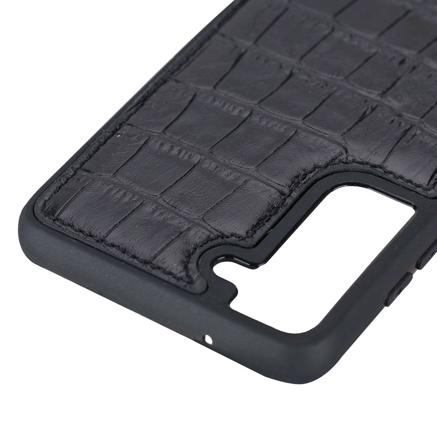 Luxury Black Crocodile Leather Samsung Galaxy S21 FE Snap-On Case - Venito – 2