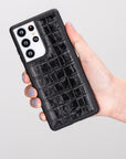 Luxury Black Crocodile Leather Samsung Galaxy S21 Ultra Snap-On Case - Venito – 2