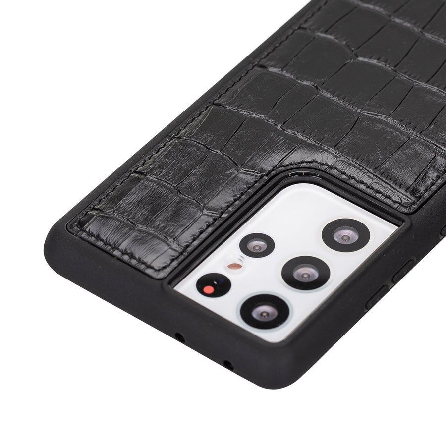 Luxury Black Crocodile Leather Samsung Galaxy S21 Ultra Snap-On Case - Venito – 3