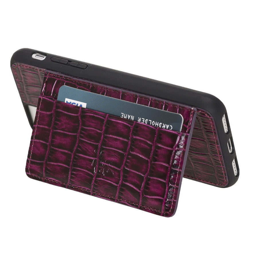 Luxury Purple Crocodile Leather iPhone 6 Back Cover Case with Card Holder and Kickstand - Venito - 1