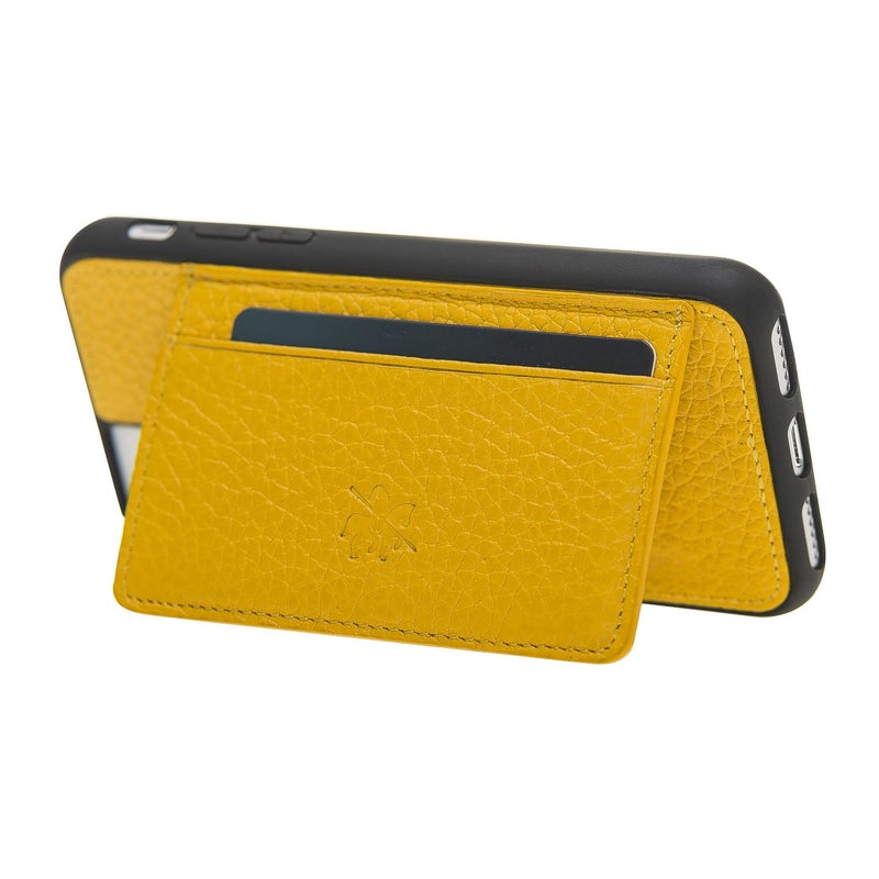 Luxury Yellow Leather iPhone 6S Back Cover Case with Card Holder and Kickstand - Venito - 1