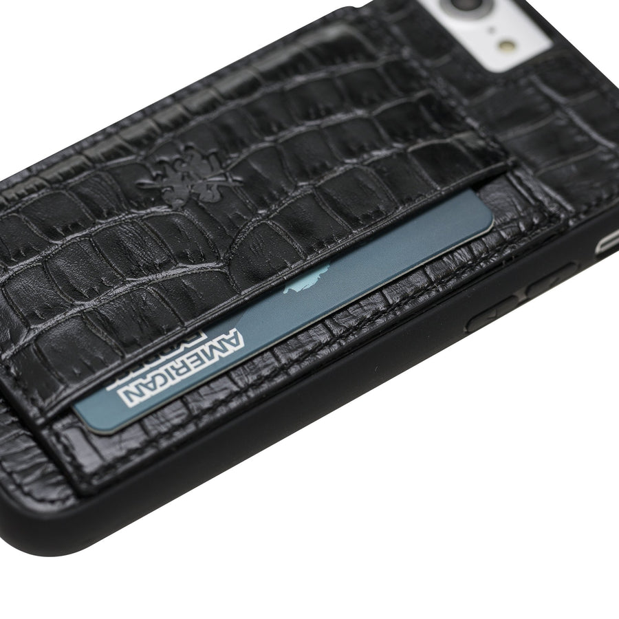 Luxury Black Crocodile Leather iPhone 6S Back Cover Case with Card Holder and Kickstand - Venito - 3