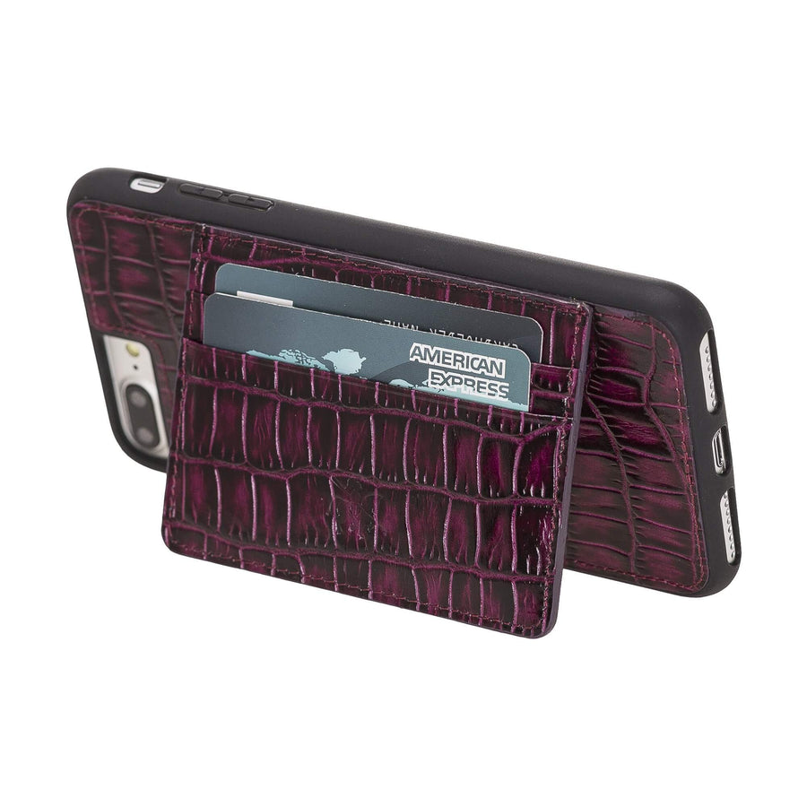 Luxury Purple Crocodile Leather iPhone 7 Plus Back Cover Case with Card Holder and Kickstand - Venito - 1