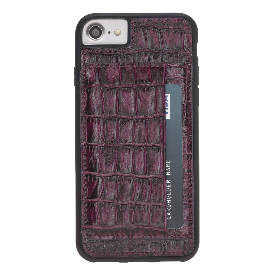Luxury Purple Crocodile Leather iPhone 8 Back Cover Case with Card Holder and Kickstand - Venito - 2