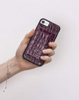 Luxury Purple Crocodile Leather iPhone 8 Back Cover Case with Card Holder and Kickstand - Venito - 5