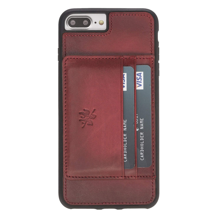 Luxury Red Leather iPhone 8 Plus Back Cover Case with Card Holder and Kickstand - Venito - 2