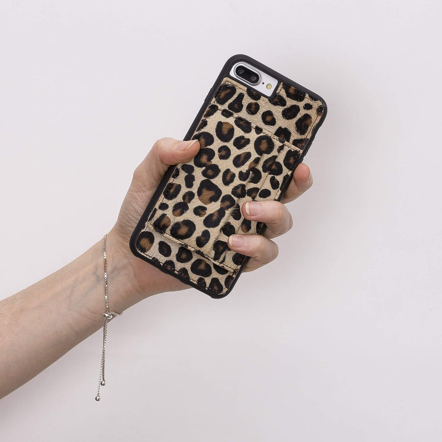 Luxury Leopard Leather iPhone 8 Plus Back Cover Case with Card Holder and Kickstand - Venito - 5