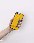 Luxury Yellow Leather iPhone 8 Plus Back Cover Case with Card Holder and Kickstand - Venito - 5