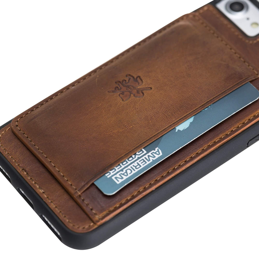Luxury Brown Leather iPhone SE 2020 Back Cover Case with Card Holder and Kickstand - Venito - 3