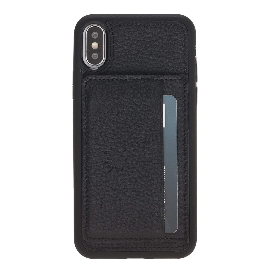 Luxury Black Leather iPhone X Back Cover Case with Card Holder and Kickstand - Venito - 2