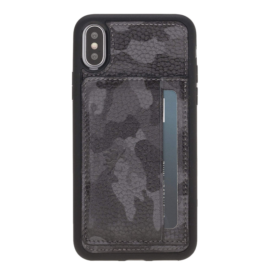 Luxury Camouflage Leather iPhone X Back Cover Case with Card Holder and Kickstand - Venito - 2
