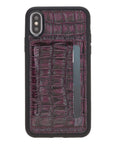 Luxury Purple Crocodile Leather iPhone X Back Cover Case with Card Holder and Kickstand - Venito - 2