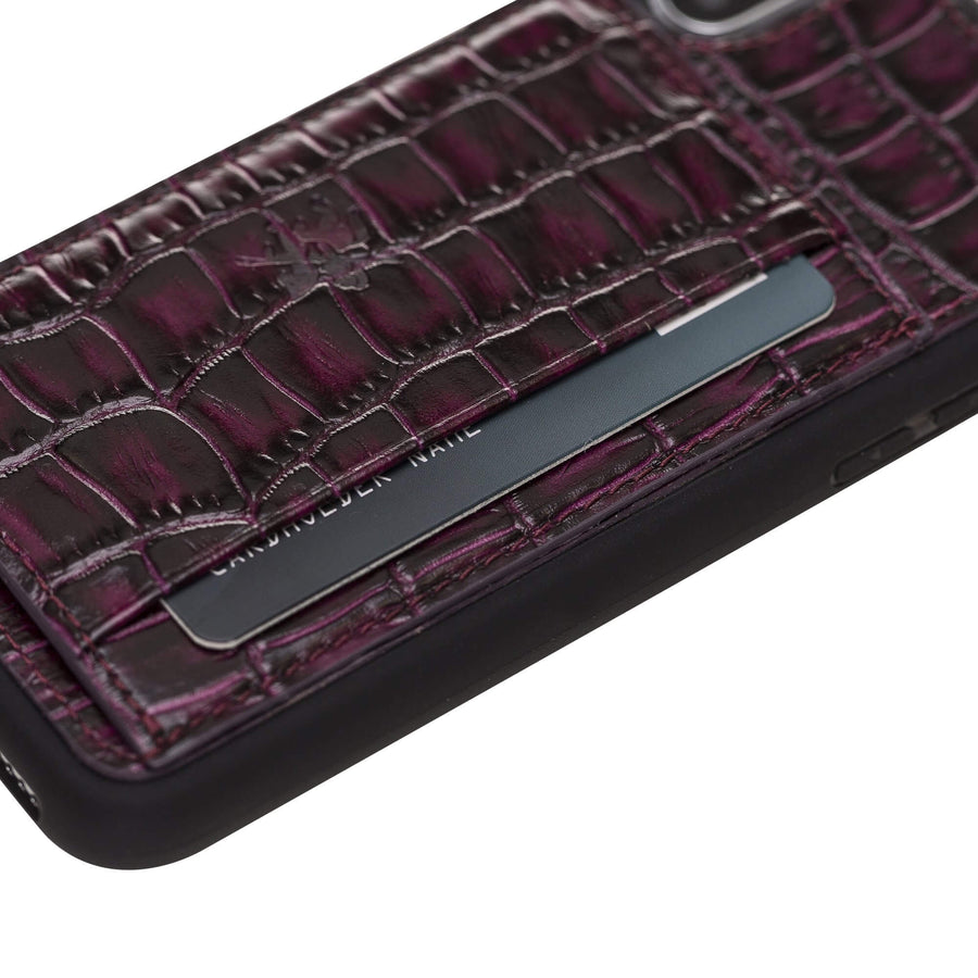 Luxury Purple Crocodile Leather iPhone X Back Cover Case with Card Holder and Kickstand - Venito - 3